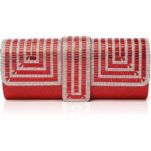 Womens Red Crystal Sparkly Evening Clutch Purse with Rhinestones Wedding